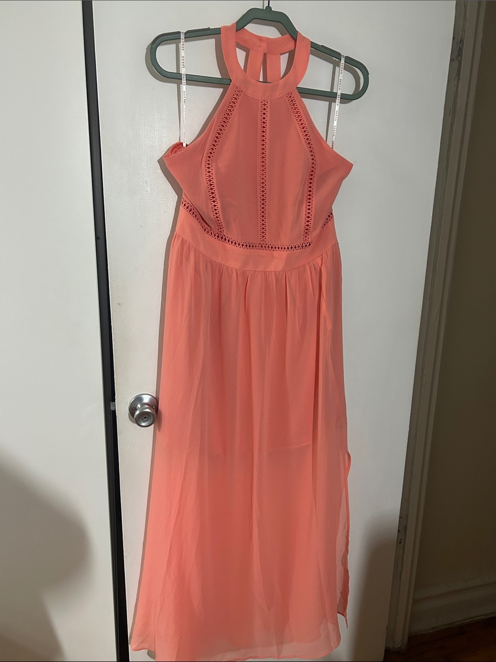 Guess Coral Halter Chiffon Maxi Dress